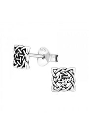 Sterling Silver Celtic Knot Square Ear Studs - SS