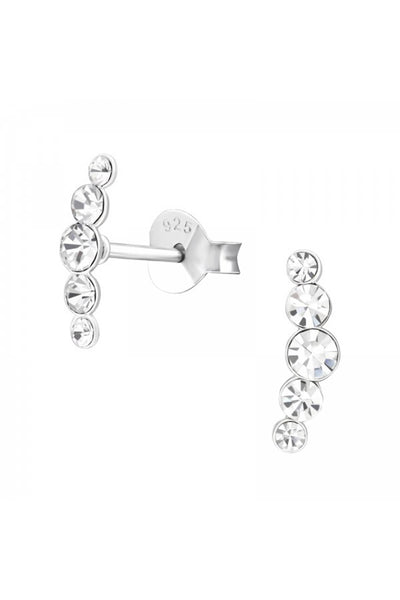Sterling Silver Geometric Ear Studs With Crystal - SS