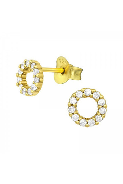 Sterling Silver Circle Ear Studs With Cubic Zirconia - VM