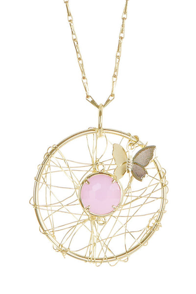 Rose Crystal Dreamcatcher Pendant Necklace - GF