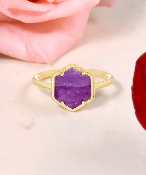 Amethyst Hexagon Ring - GF