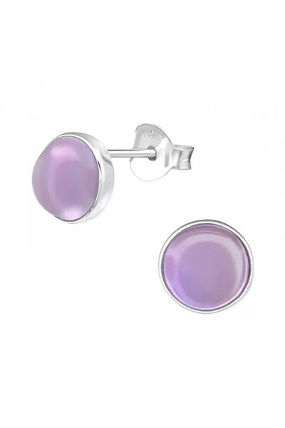 Sterling Silver Round Ear Studs With Semi Precious - SS