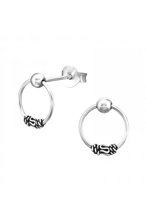 Sterling Silver Bali Hoop Ear Studs - SS