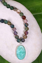 Mixed Jasper Beads Necklace With Amazonite Pendant - SF