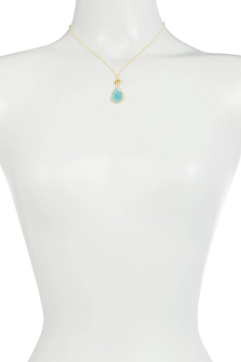 Amazonite Crystal & Lotus Pendant Necklace - GF