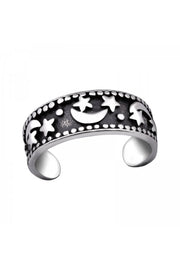 Sterling Silver Moon and Star Adjustable Toe Ring - SS