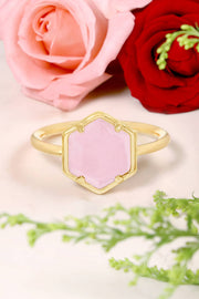 Rose Quartz Hexagon Ring - GF