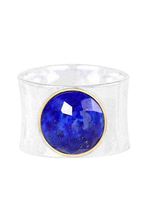 Lapis Two Tone Plated Wide Ring - SF