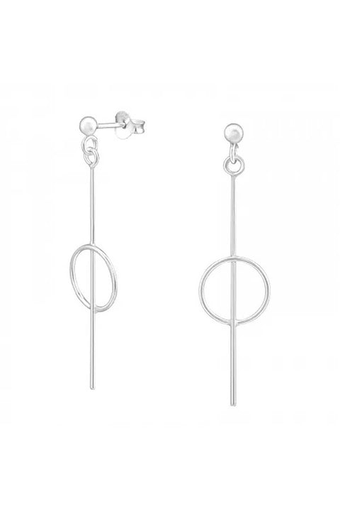 Sterling Silver Ball Ear Stud With Hanging Geometric - SS