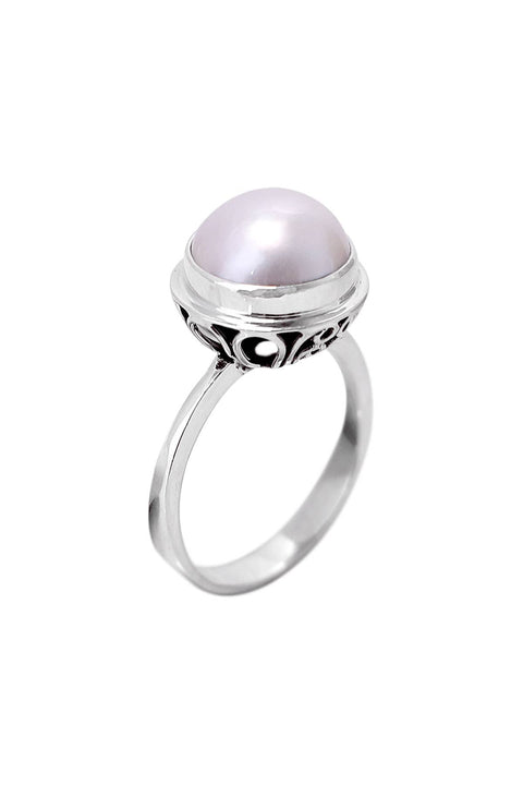 White Mabe Pearl Bali Ring - SS