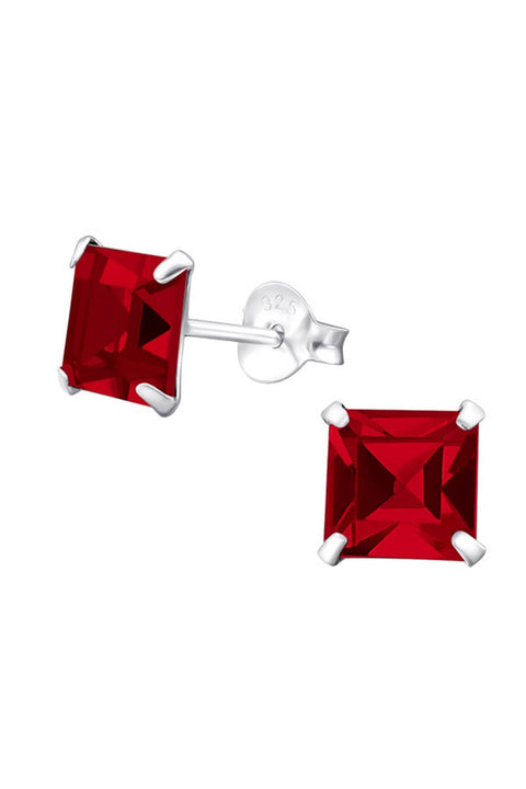 Sterling Silver Square 6mm Ear Studs With Crystals - SS