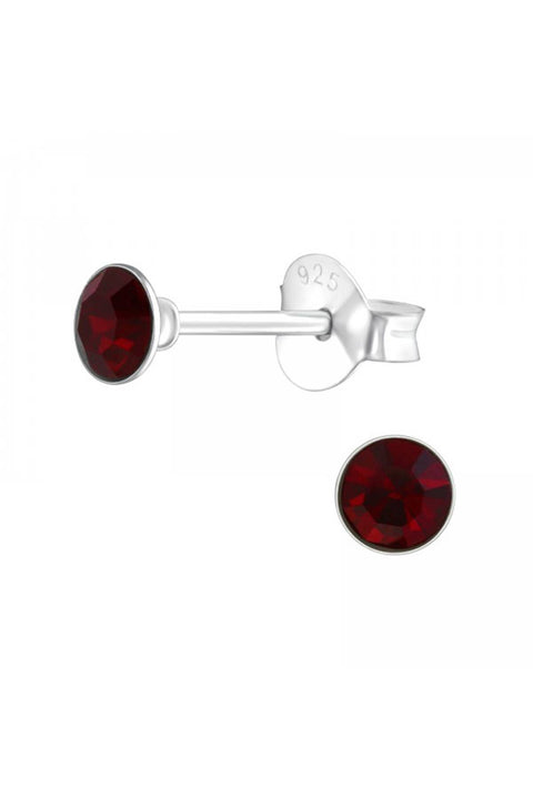 Sterling Silver Round Ear Studs With Genuine Crystals - SS