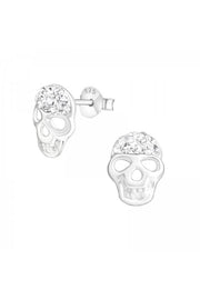 Sterling Silver Skull Ear Studs With Crystal - SS