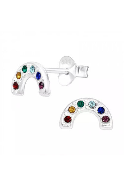 Sterling Silver Semi Circle Ear Studs With Crystal - SS