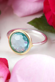 Sky Blue Crystal 2 Tone Plated Ring - SF