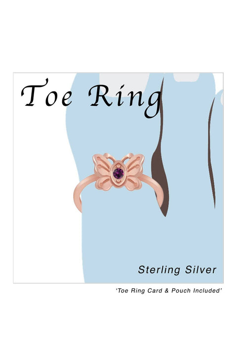 Sterling Silver Rose Gold Plated Butterfly Toe Ring - RG