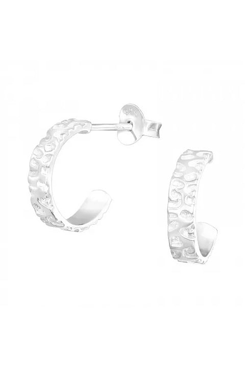 Sterling Silver Hammered Half Hoop Ear Studs - SS
