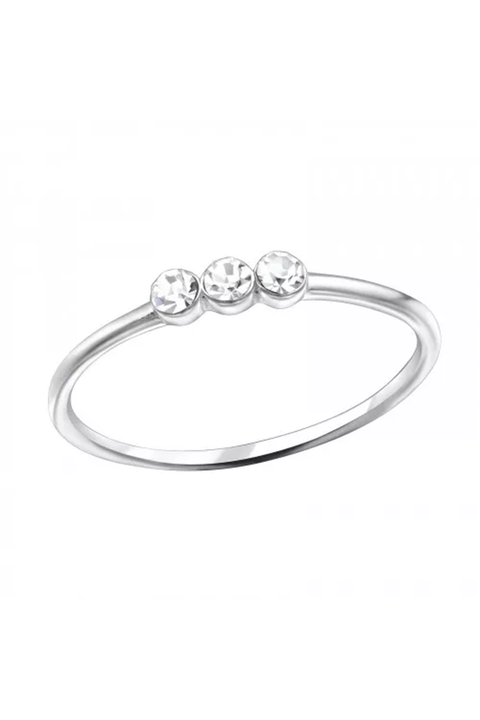 Sterling Silver 3 Stone Stackable Ring With Crystal - SS
