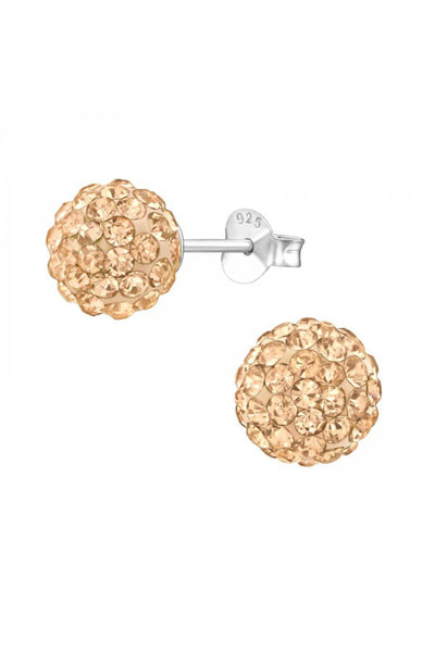 Sterling Silver Ball Ear Studs With Crystal - SS