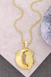 14k Gold Plated Moon & Owl Pendant Necklace - GF