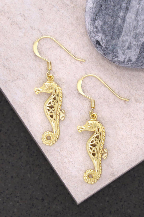 14k Gold Plated Sea Horse Drop Earrings - GF