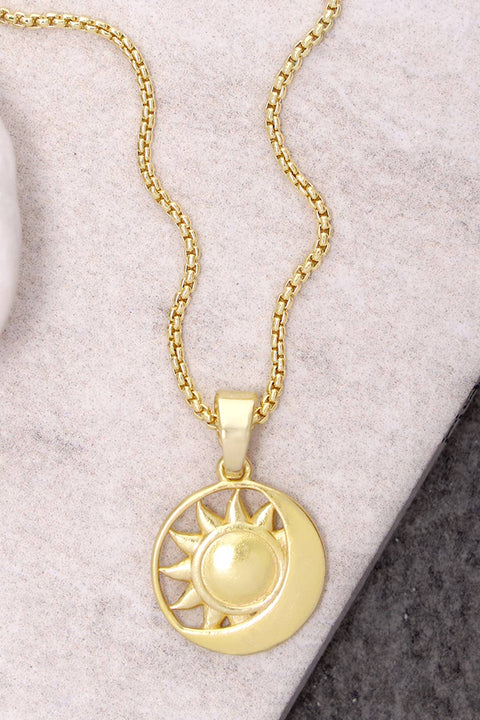 14k Gold Plated Sun & Moon Pendant Necklace - GF