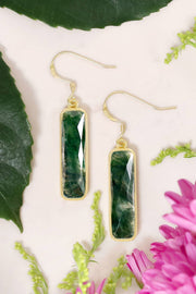 Moss Agate Rectangle Drop Earrings - GF