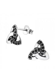 Sterling Silver Celtic Ear Studs With Cubic Zirconia - SS