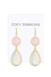 Moonstone & Rose Crystal Drop Earrings - GF