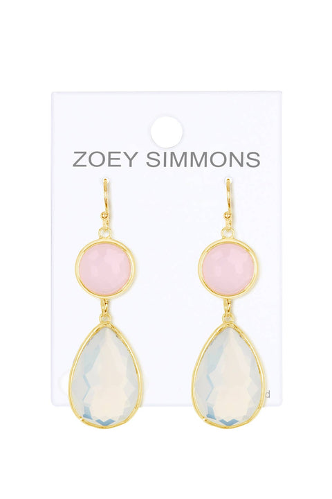 Moonstone & Rose Crystal Drop Earrings - GF