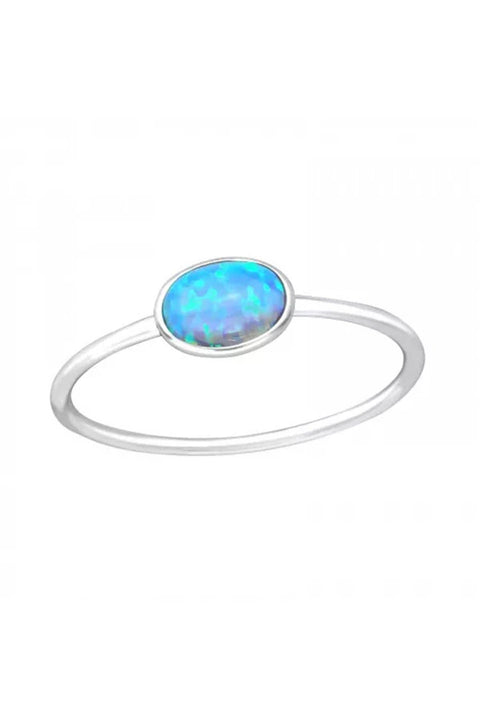 Sterling Silver Oval Ring With Azure Opsl - SS