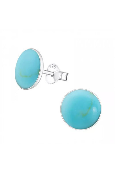 Sterling Silver Round Ear Studs With Imitation Stone - SS