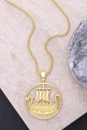 Viking Ship Pendant Necklace - GF