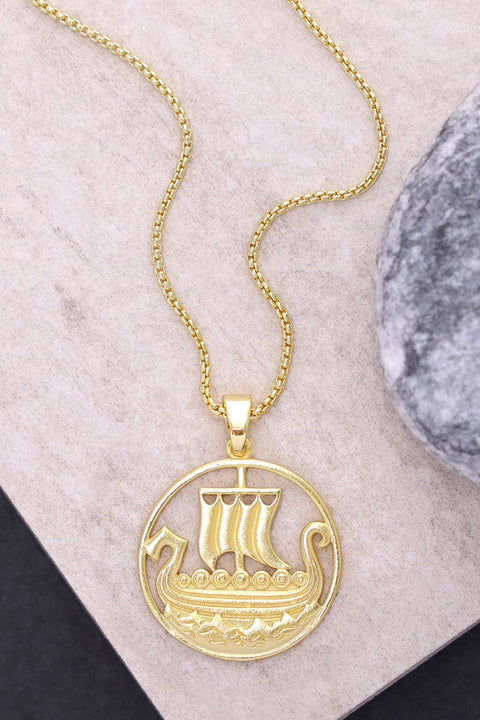 14k Gold Plated Viking Ship Pendant Necklace - GF