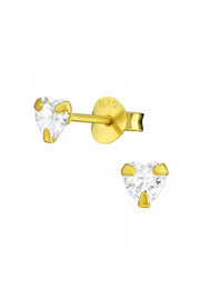 Sterling Silver Heart 4mm Ear Studs With Cubic Zirconia - VM