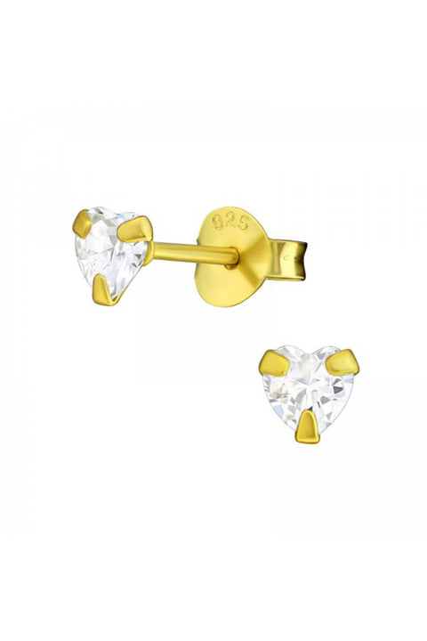 Sterling Silver Heart 4mm Ear Studs With Cubic Zirconia - VM