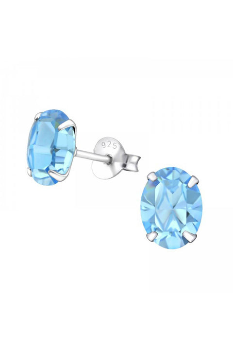 Sterling Silver Oval Ear Studs With Genuine Crystals - SS