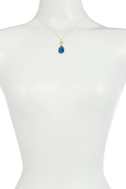 London Blue Crystal & Lotus Pendant Necklace - GF