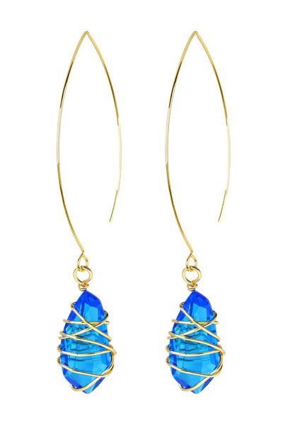 Swiss Blue Crystal Wire Wrapped Threader Earrings - GF