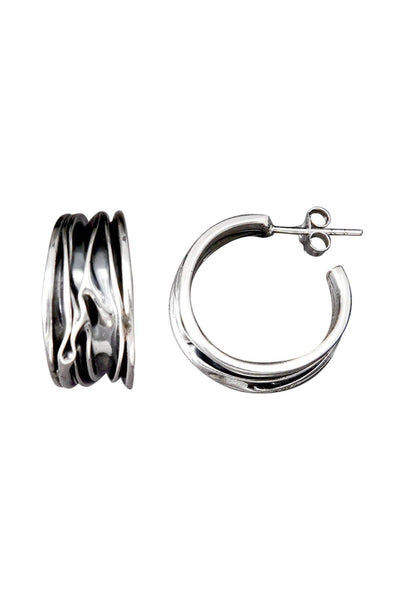 Oxidized Silver Textured Hoop Earrings - SF