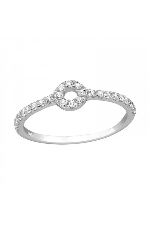 Sterling Silver Round Face Ring With CZ - SS