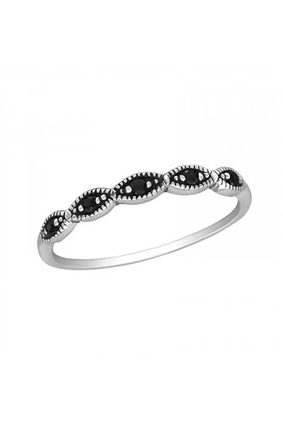 Sterling Silver Stackable Ring With Black Spinel - SS