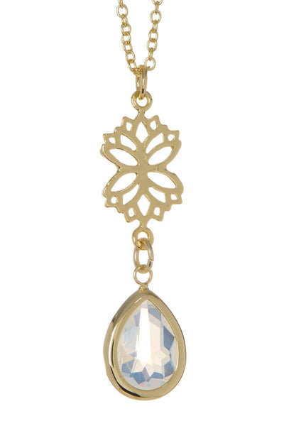 Moonstone Crystal & Lotus Pendant Necklace - GF