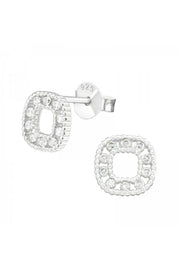 Sterling Silver Square Ear Studs With Cubic Zirconia - SS