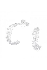 Sterling Silver Leaf Half Hoop Ear Studs - SS