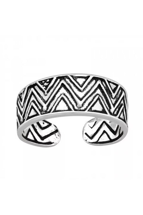 Sterling Silver Zigzag Patterns Adjustable Toe Ring - SS