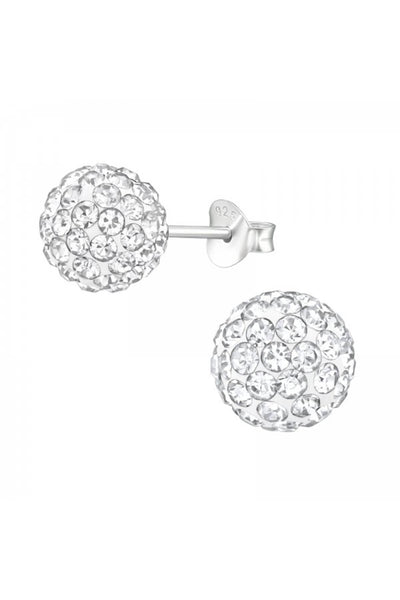 Sterling Silver Ball Ear Studs With Crystal - SS